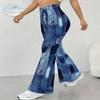 Women's Casual High Waist Flare Pants, Geometric Print Streetwear Bell Bottom Trousers