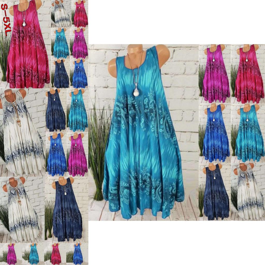 Comfortable Plus Size Women's Summer Sleeveless Floral Print Midi Dress For Casual Beach Wear