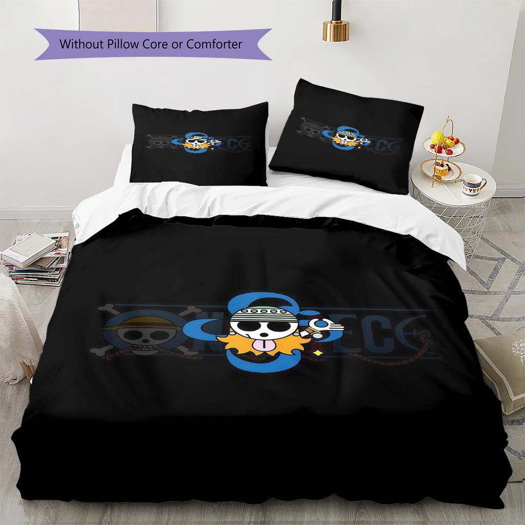 One Piece Logo Pattern Bedding Quilt Set Quilt Cover Pillowcase Home Birthday Gift(1 * Duvet Cover + 2 * Pillowcase, Without Core)