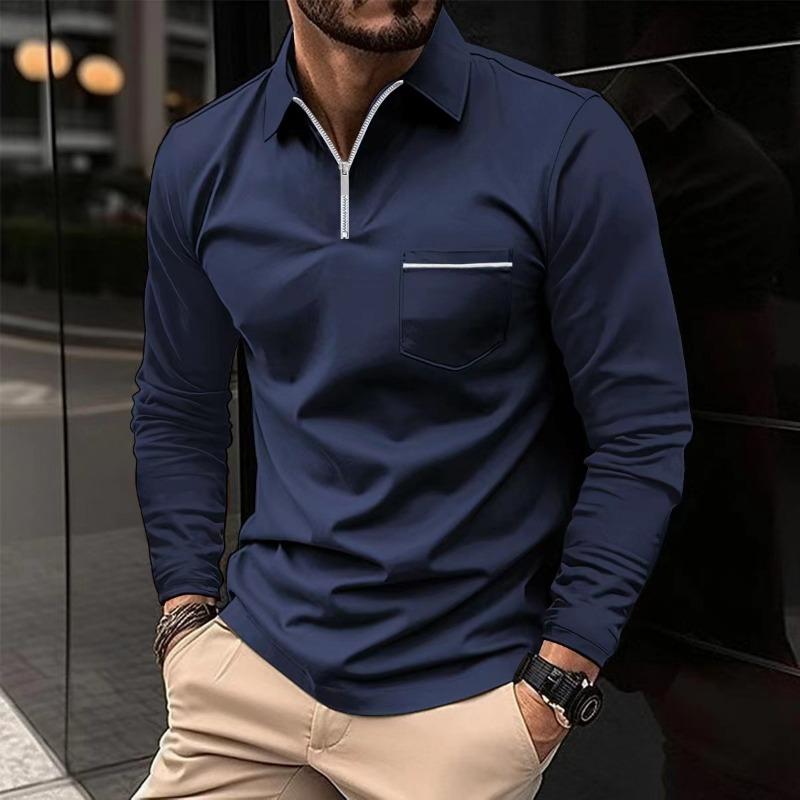 Fall POLO Shirt Zipper Pocket Men's Long-sleeved Sports Polo Shirt