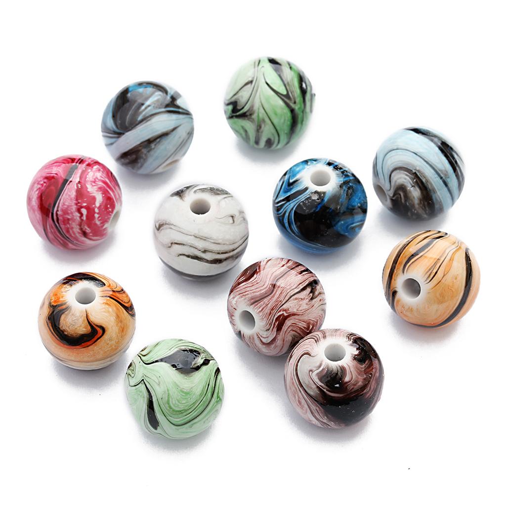 30-100pcs Resin Beads 6 8 10 12 14mm Ink Painting Mixed Color Round Loose Spacer Beads for Jewelry Making DIY Necklace Bracelets