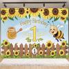 Cartoon Little Bee Theme Background Kids Birthday Party Decoration Honey Sunflowers Daisy Backdrop Newborn Baby Shower Supplies