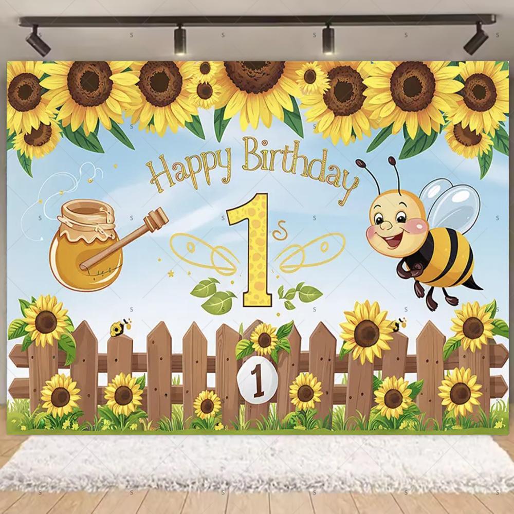 Cartoon Little Bee Theme Background Kids Birthday Party Decoration Honey Sunflowers Daisy Backdrop Newborn Baby Shower Supplies