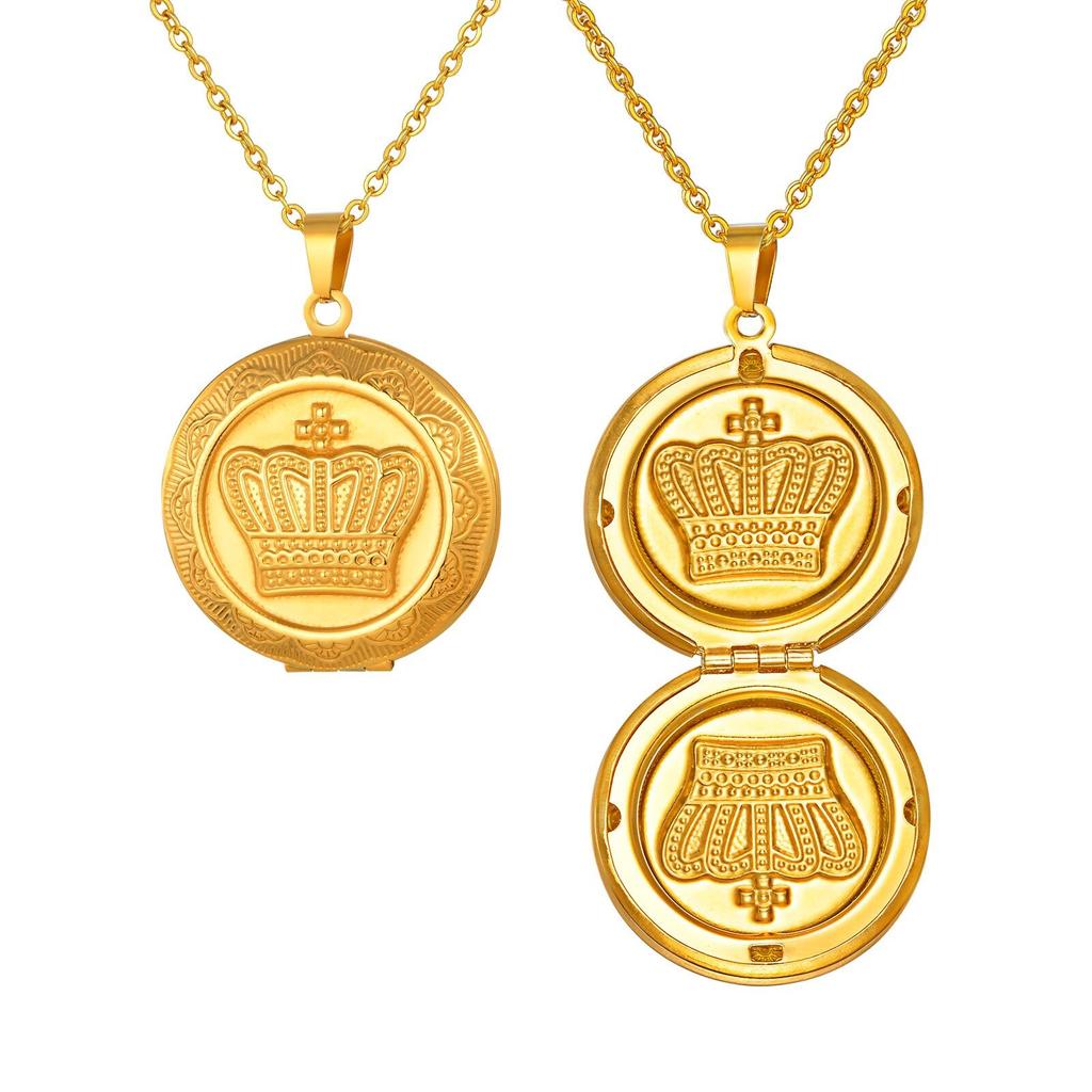 Personalized Photo Necklaces, Stainless Steel Crown Custom Memory Keepsake Picture Hold Pendant Necklace for Women