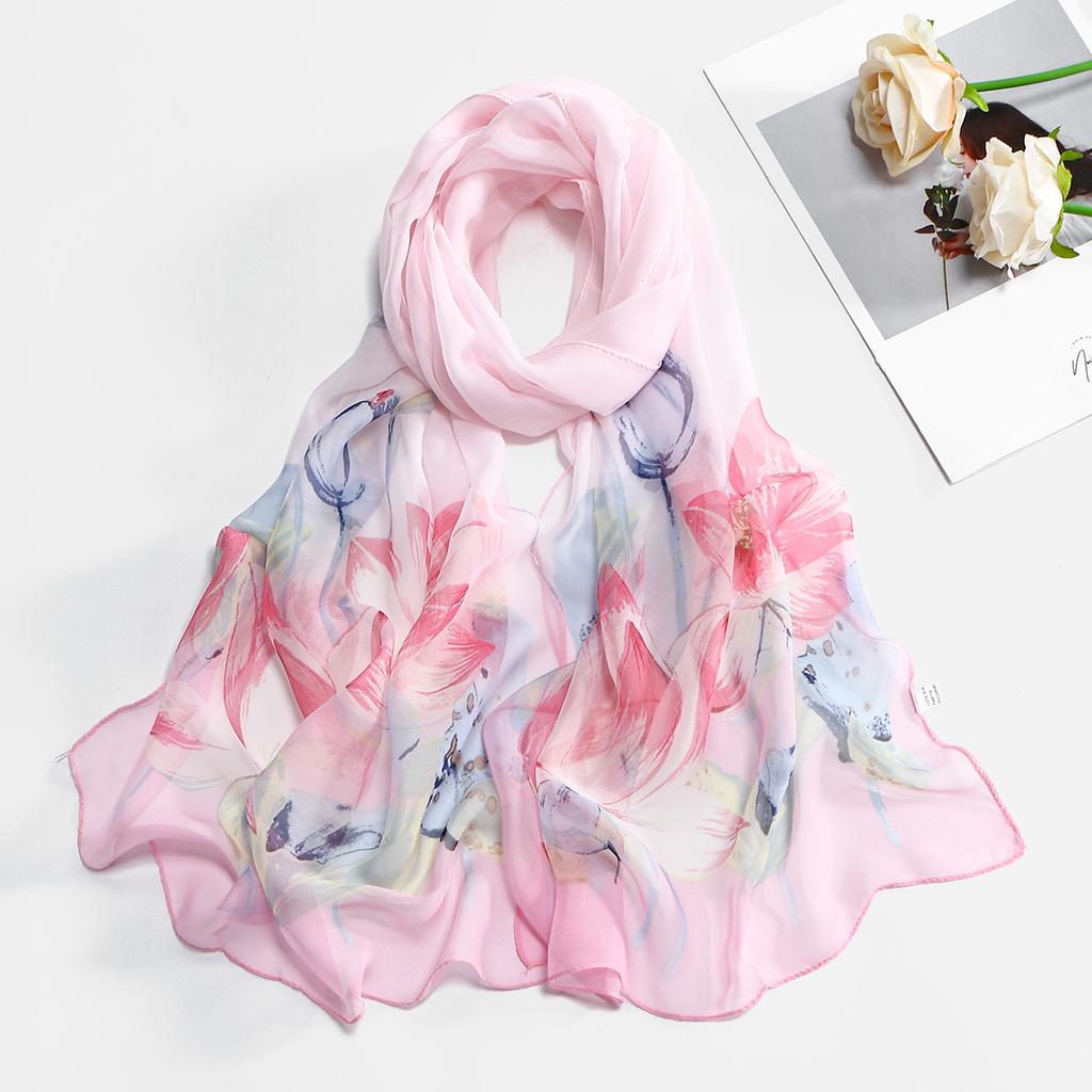 New Fashion SpringSummer Women Floral Printing Beach Silk Scarf Shawls Female Long Wraps Beach Sunscreen Hijab Georgette Scarf