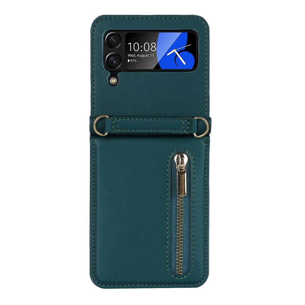 Samsung Z Flip7 Crossbody Leather Case with Zipper Card Slot