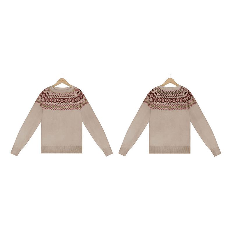 Höst Vinter Vintage Dam Stickad Tröja Patchwork Slim Dam Pullover
