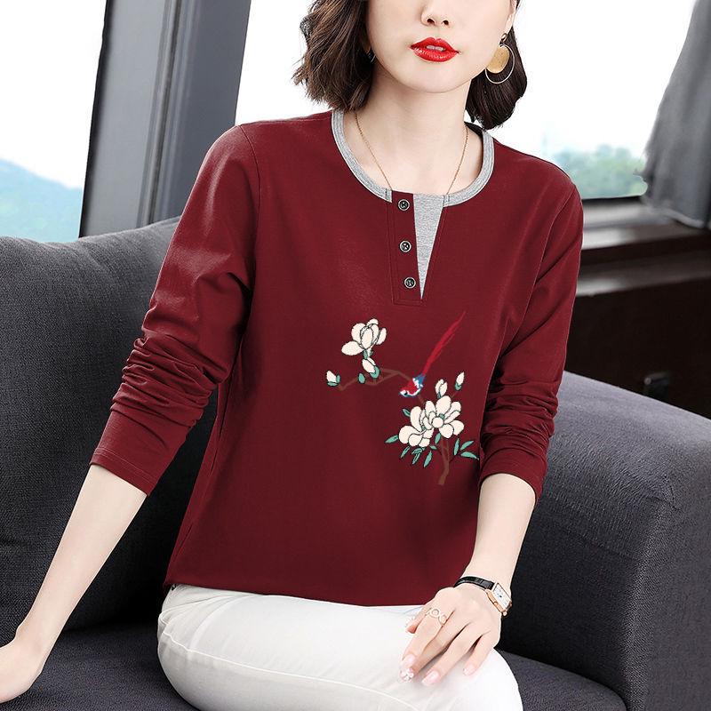 

2025 Women s Plus Size Long-Sleeve Cotton Patchwork T-Shirt - Autumn Fashion Loose Fit 3XL