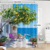 Mediterranean Lemon Tree Shower Curtain Ocean View Waterproof Bathroom Decor Coastal Style Home Textile Artistic Nature Design