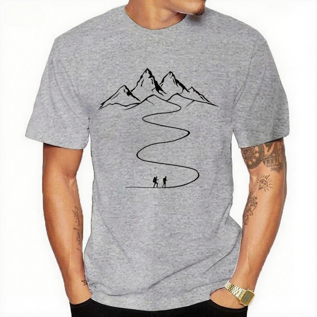 Bergpfad Grafik Bedruckte T-Shirts Sommer Rundhals Kurzarm Mode Street Herren T-Shirts