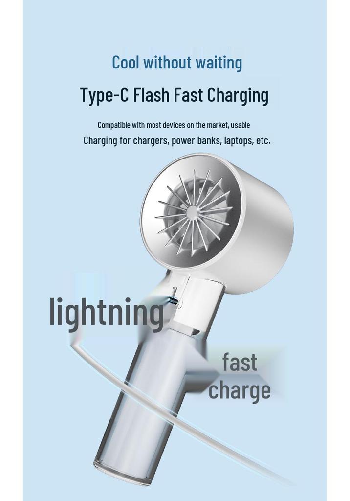 2026 Turbocharged Handheld USB Rechargeable Fan with Stepless Speed Control and Large Airflow