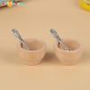 2Sets Dollhouse Miniature Furniture Small Wood Material Bowl With Metallic Material Spoon Tableware Miniature DIY Dollhouse Kitchen Scene Accessories