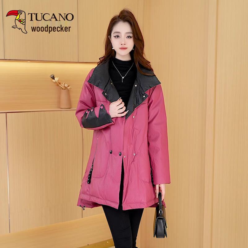 

Woodpecker Women s Winter Plus Size PU Leather Mid-Length Down Jacket 2XL