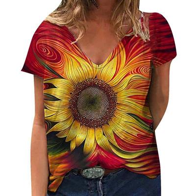 Summer Streetwear T-shirt Women's V-neck Short Sleeved Tee Plus Size Women's Clothing