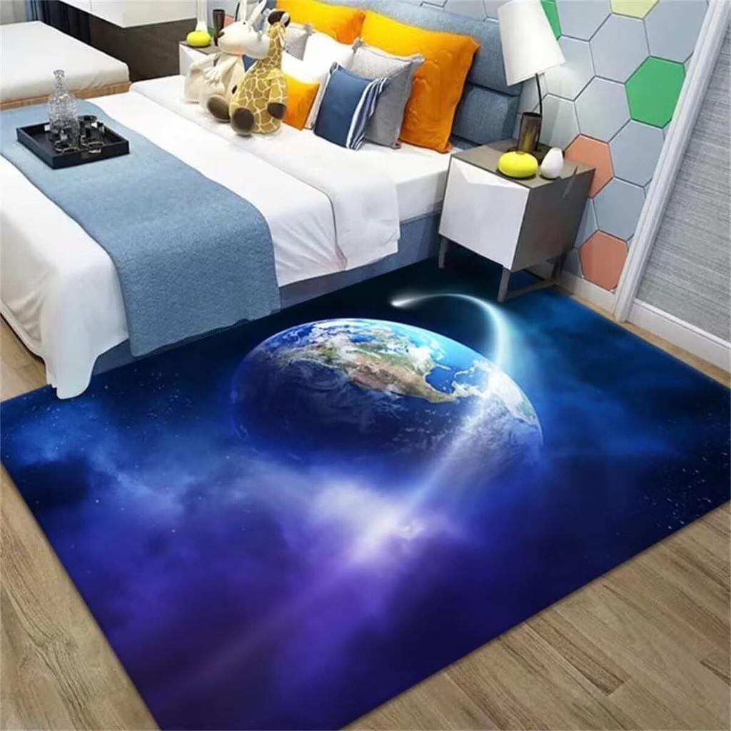 Space Carpet Galaxy Universe Pattern Mat Earth Black Hole Nebula Design Kids Bedroom Decorative Rug Suitable for Living Room