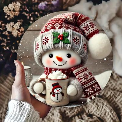 7,8x7,8 Zoll Schneemann-Wandkunst, bedrucktes Metallschild, Weihnachtsküche, Kaffeebar, Heimdekoration, Winter-Bauernhaus-Kunst, Weihnachtswandkunst
