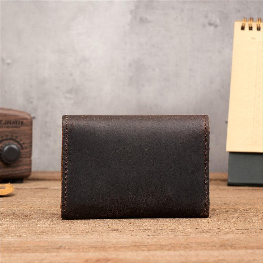 Durable Crazy Horse Real Leather Card Pouch Mens Credit Card Slim Simple Money Wallets