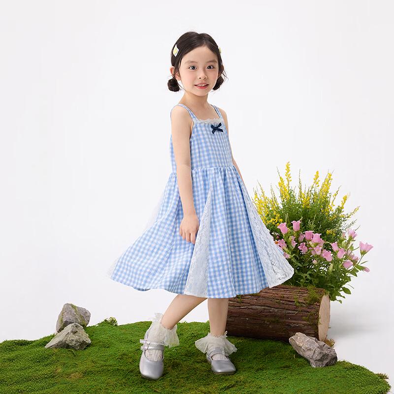 Xiaoyinman Girls' Sweet Lace Bow Plaid Suspender Dress