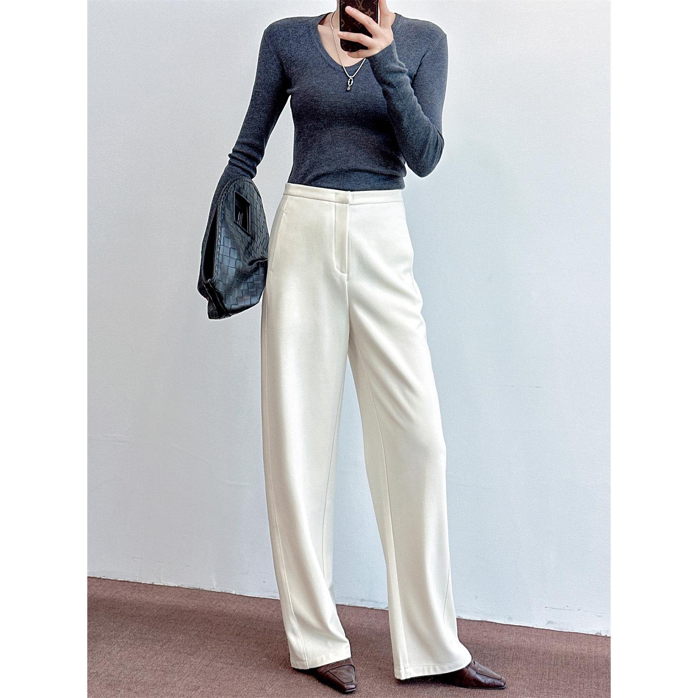 

Women s Wool Blend Wide-Leg Trousers: Drapey & Hip-Covering, Suitable for Spring, Autumn, Winter XL (126-135 lbs) грязно-белый