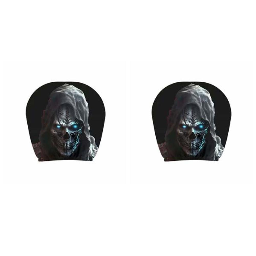 1pair Universal Fit Skull Headrest Cover Vivid Flat Print Gothic Seat Protector Daily Commute
