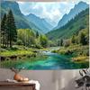 Nature Mountain Forest Tapestry Sage Green Tree Stream Wall Tapestry for Bedroom Aesthetic Lush Woodland Landscape Small