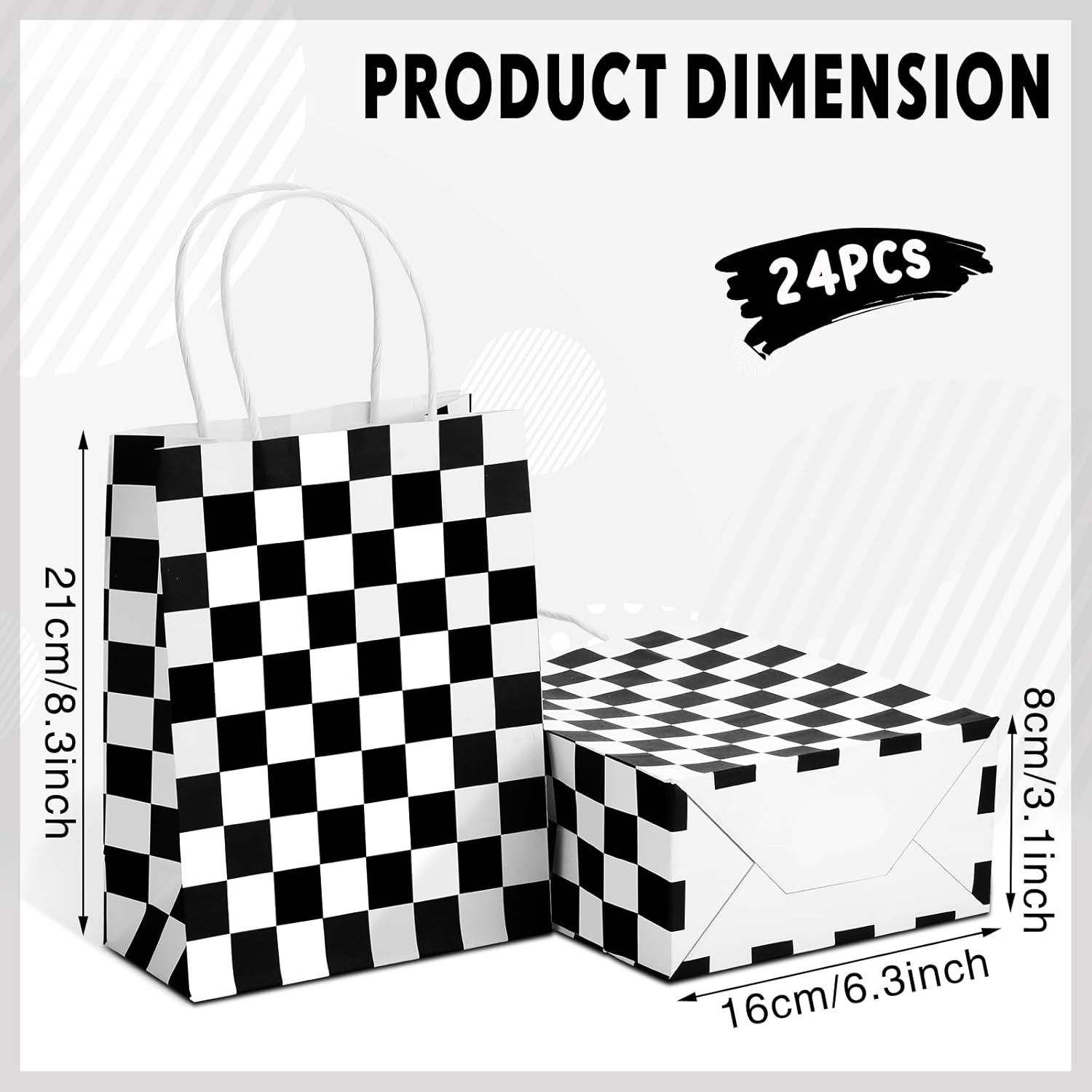 Gersoniel 24 Pieces Checkered Race Treat Bags White Black Checkered Bags Racecar Themed Candy Containers Plaid Kraft Paper Race Car Party Favors