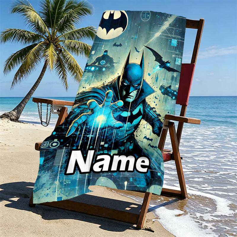 Custom Name Personalized Batman Print Beach Towel, for Trip Camping Beach Party Home Decor, Birthday Gift for Family & Friends