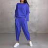 2025 European & American Women's Solid Color Casual Round Neck Long Sleeve Two-Piece Set