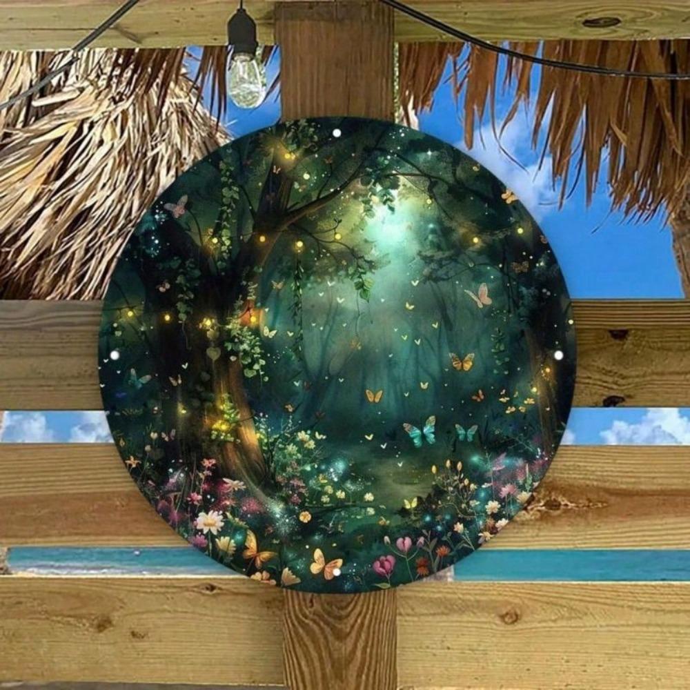 Round Metal Butterfly Flower Wall Art Decor for Living Room