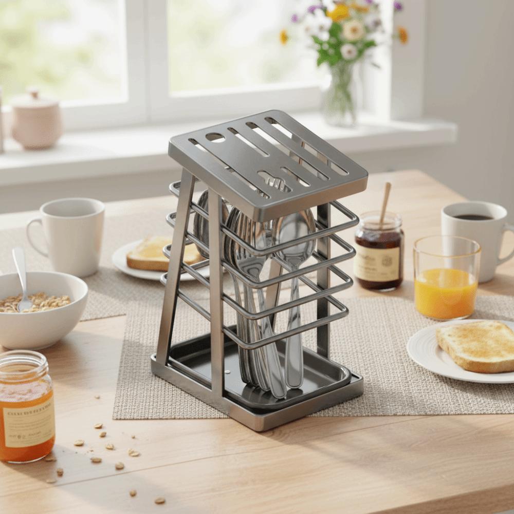 Rustproof Countertop Drainage Rack Carbon Steel with Drain Pan Cutlery Holder Waterproof Thickened Kitchen Storage Holders