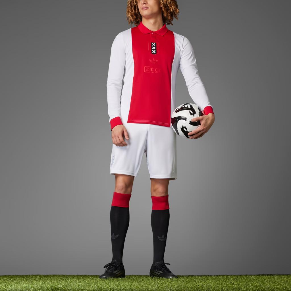 Adidas Originals Amsterdam Anniversary Ajax Logo Moisture-Wicking Slim Fit Long Sleeve Football Shirt Men tops White JF6340