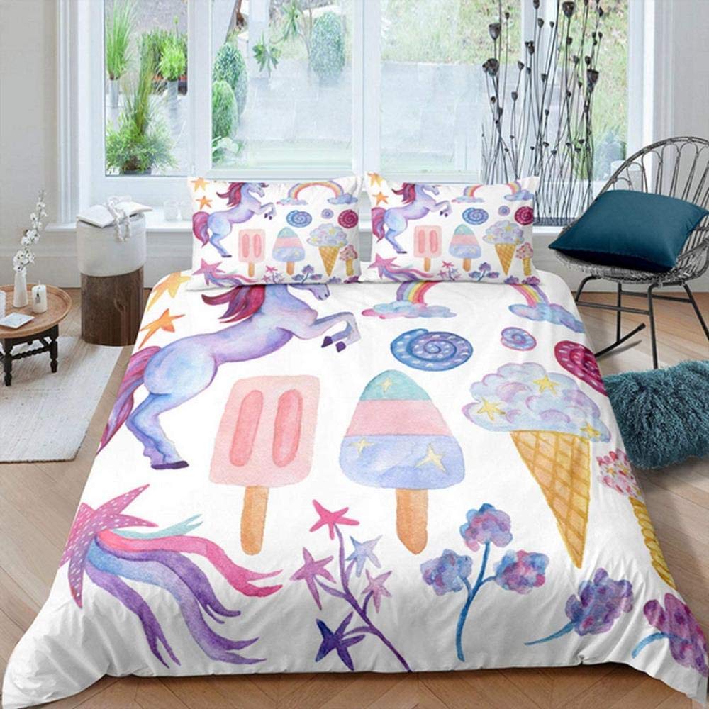 Ice Cream Duvet Cover Set Delicious Food Theme Polyester Quilt Cover King Queen Full Size For Kids Bedding Set With Pillowcase