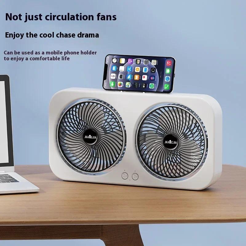 Dual Head Desk Fan with USB Charging Portable Wall Mounted Quiet Cooling Fan 3 Speed Adjustable for Dorm Room Home Office
