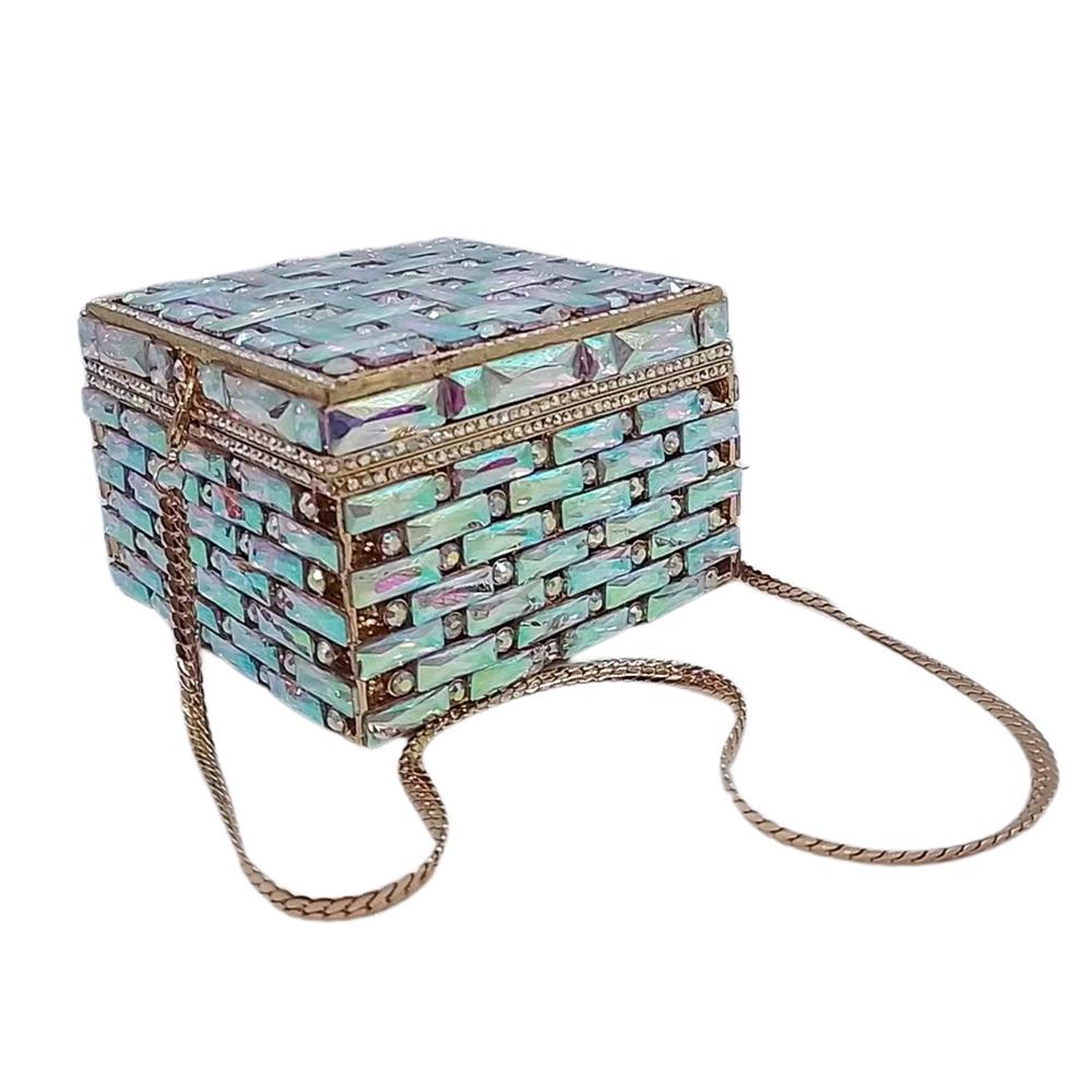 Green/Purple/Red Glass Clutch Diamond Women Box Handbgs Blue/Yellow Evening Clutches Crystal Bags Fushcia Party Bridal Clutch