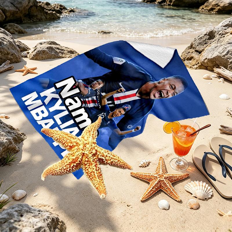 Personalisierbares Strandtuch mit Kylian Mbappe Aufdruck und individuellem Namen, für Reise Camping Strandparty Heimdekoration, Geburtstagsgeschenk für Familie & Freunde