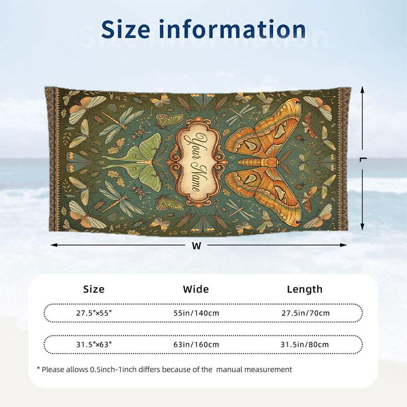 Butterflies Birds Night Sky Theme Quick Dry Beach Towel Custom Name Text Print Large Sand Resistant Towel Beach Vacation