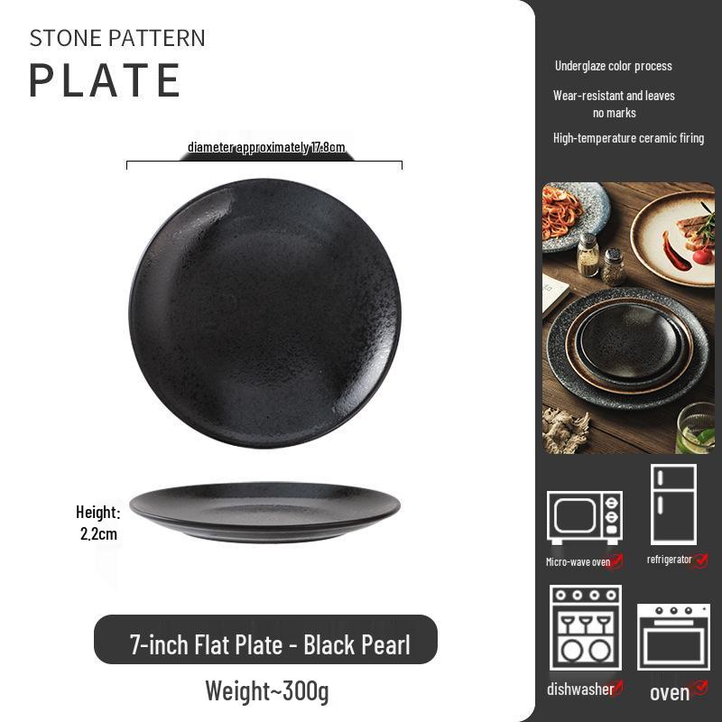 Retro Japanese Ceramic Plate: Creative Black Glaze Dish for Home and Restaurant