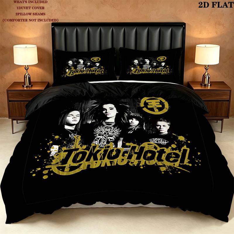 Pościel z wzorem Tokio Hotel Zestaw kołdry Poszewka na kołdrę Poszewka na poduszkę Domowy prezent urodzinowy(1 * poszwa na kołdrę + 2 * poszewki na poduszki, bez rdzenia)