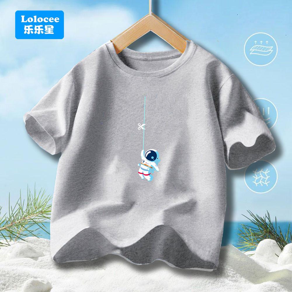 Summer children's cool and fun astronaut print T-shirt casual loose round neck boy T-shirt hip-hop short sleeved T-shirt