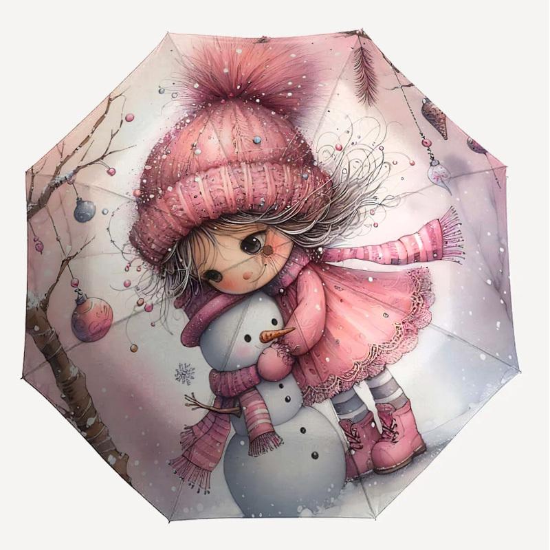1PC Winter Snowman Automatic Open/Close Umbrella Compact Folding Umbrella with 8-Rib Shaft Lightweight Esign, Fashion Lovers1249A