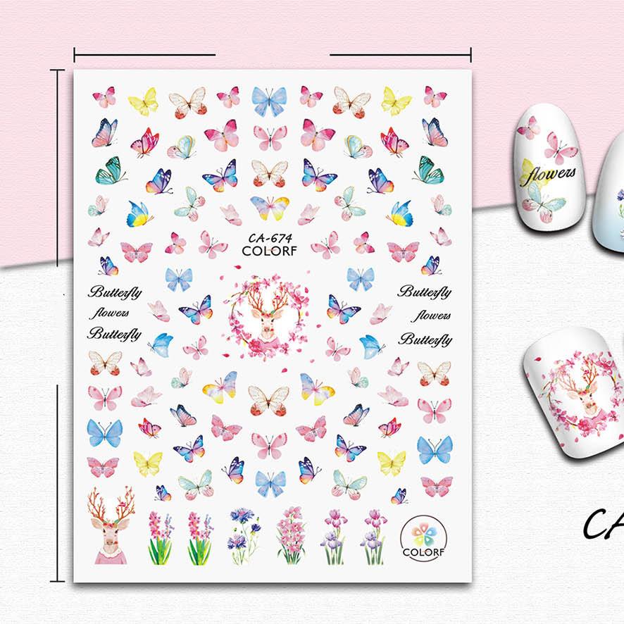 1pc 3D Nail Stickers Spring Summer Natural Flower Leaves Simulation Dried Flower Dragonfly Nail Applique Water Slides Decoration