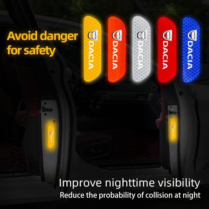 4Pcs Car Logo Sticker Door Reflective Mark Safety Warning For Dacia Duster Logan Spring Sandero Stepway Dokker Lodgy Jogger MCV