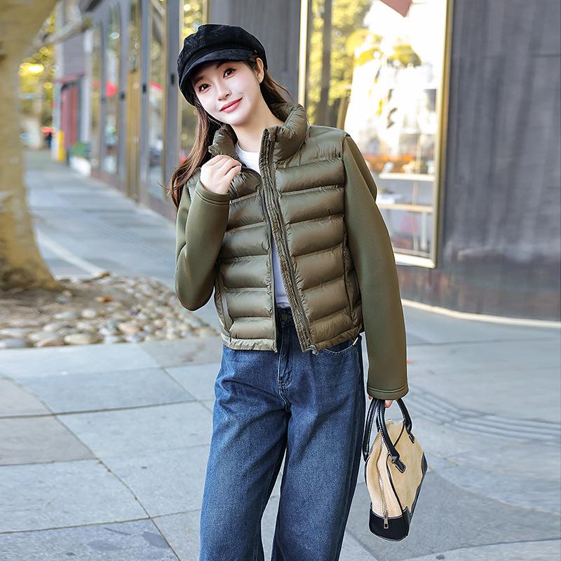 2025 Winter New Fashion Down Cotton Jacket Women's Short Stand Collar Cotton Jacket Spliced Padded Jacket Jacket