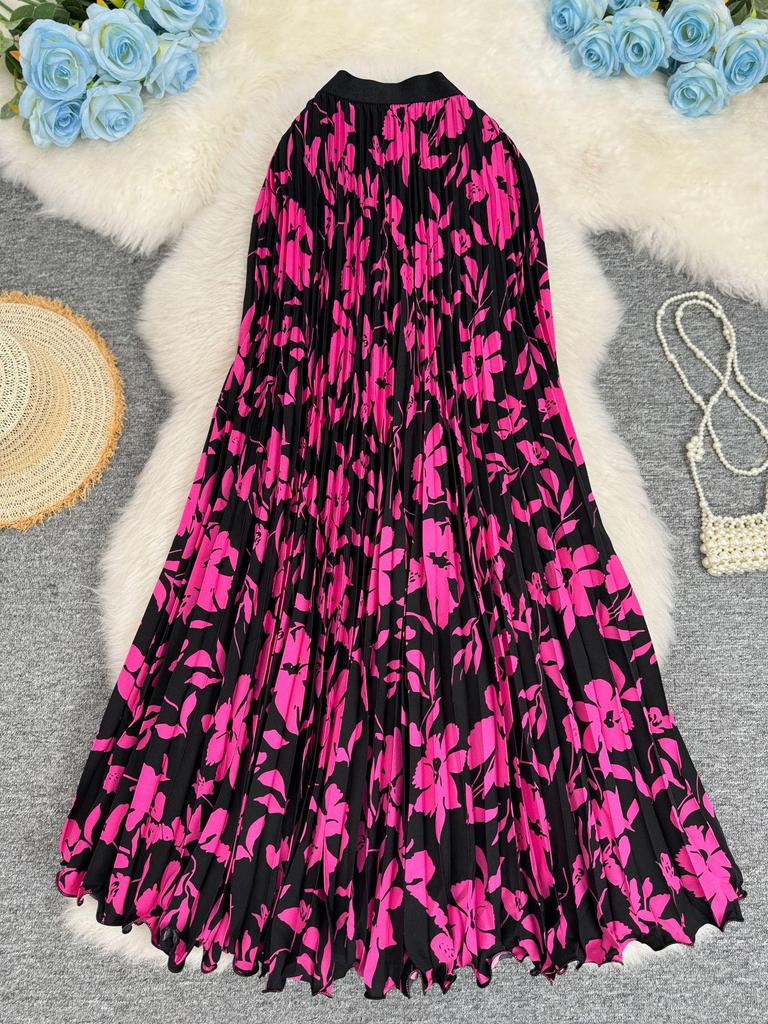 3D Printed Pleated Midi Skirt - 98cm Versatile A-line for Women