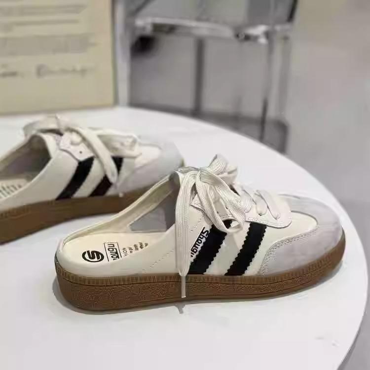 Foreign trade moral training shoes women's summer leather thick sole heightening casual Forrest Gump white shoes bag head half drag canvas shoes