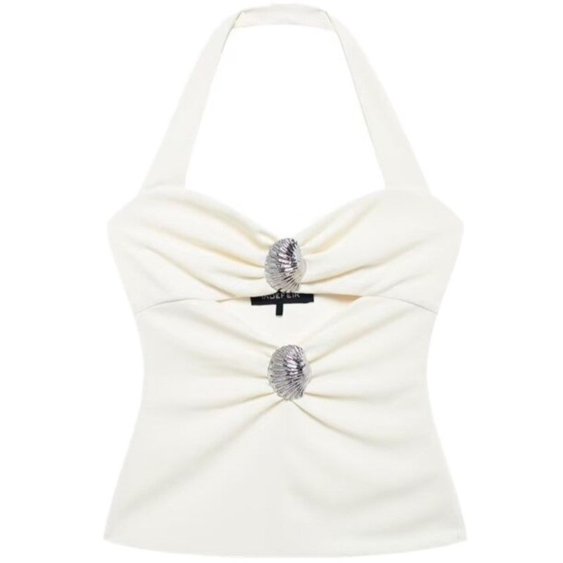 Fashion Wind 2024 New Fall Women's Clothing Stylish Easiest for Match Shell Inlaid Hanging Collar Tops 4764010