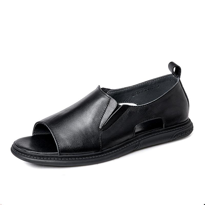 

Летние мужские сандалии из натуральной кожи, пляжные сандалии для отдыха на открытом воздухе, дышащая обувь, мужские римские сандалии с открытым носком ручной работы, тапочки 6 чёрный