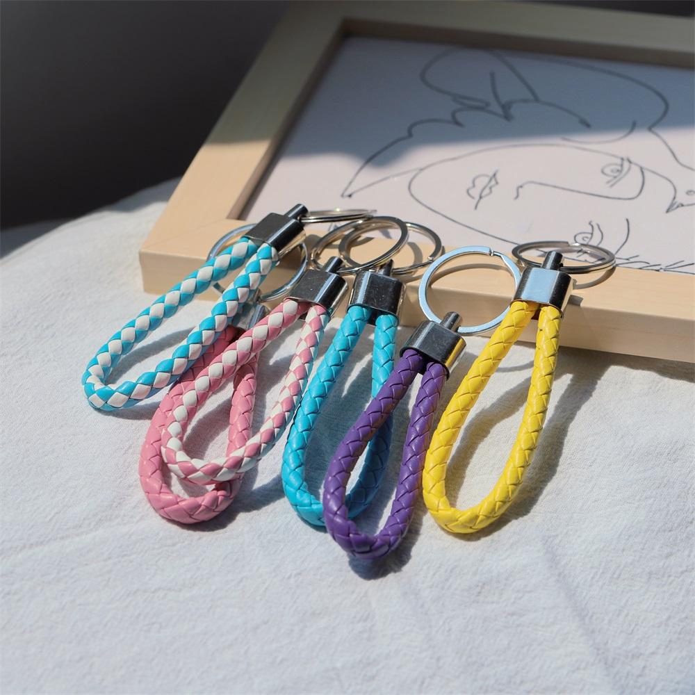 5Pcs/Pack PU Leather Braided Woven Rope Keychain DIY Bag Pendant Key Chain Holder Car Keyring Simple Multiuse Key Holder Gifts