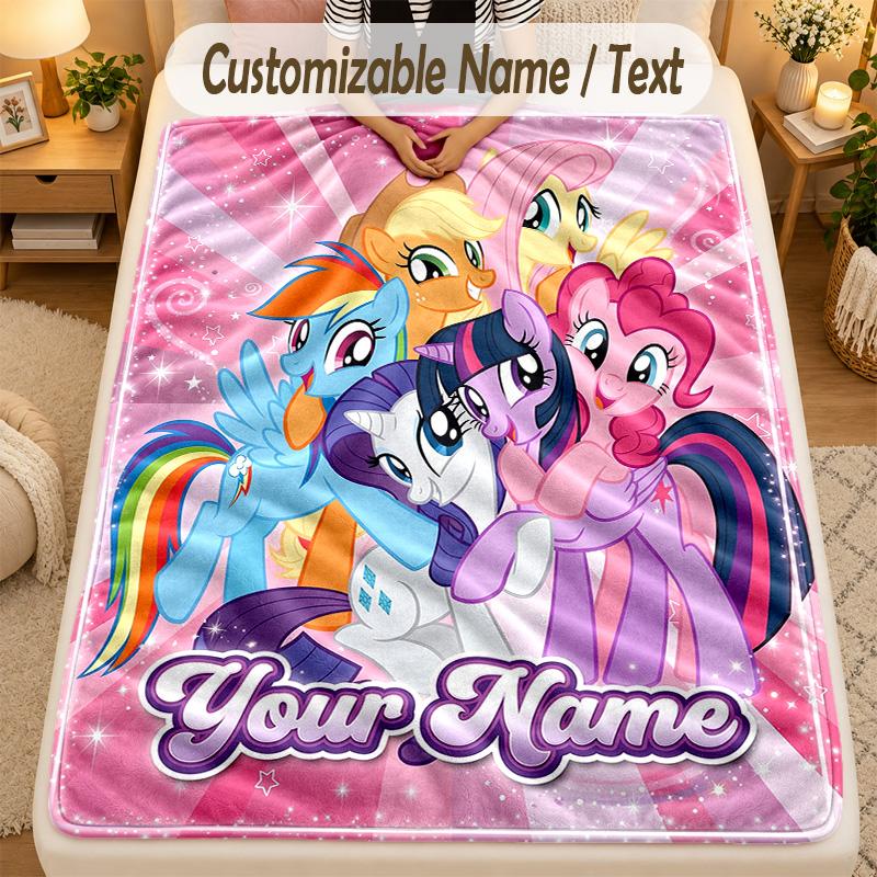 Flannel BlanketMy Little Pony Custom Name Text Personalized Soft Warm Throw Blanket Home Decor Gift