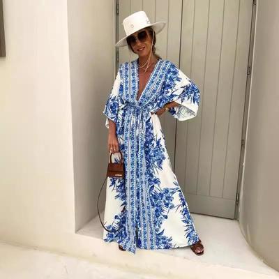 2025 Spring/Summer V-Neck Print Maxi Dress for Women